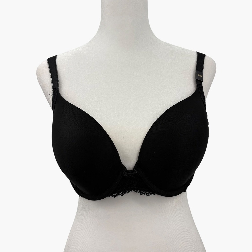 Victoria's Secret Dream Angels Perfect Coverage Lace Trim Bra Black SZ 34D NWOT
